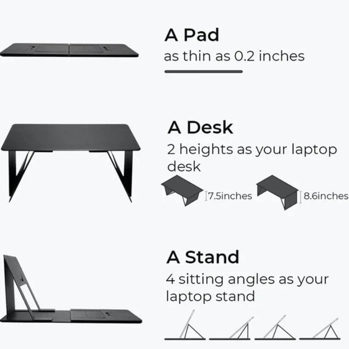 Portable Laptop Desk Stand: Foldable & Adjustable, Ideal for Bed, Couch, Office - Black-2