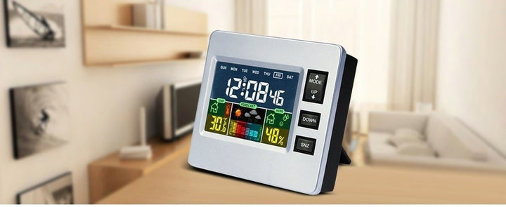 Multifunkciós LCD kijelzős időjárás állomás és asztali óra-5