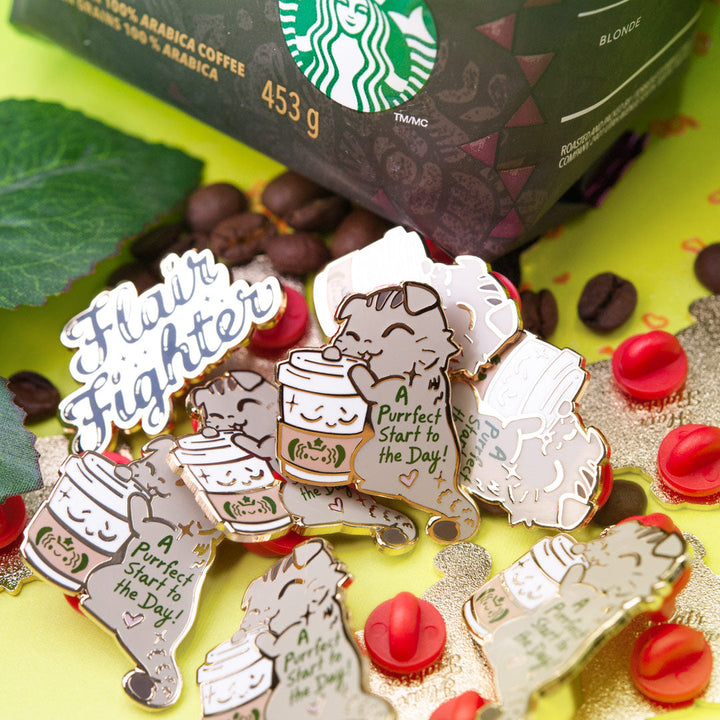 A Purrfect Start To The Day S*Bucks Version (Scottish Fold Cat) Enamel Pin-2