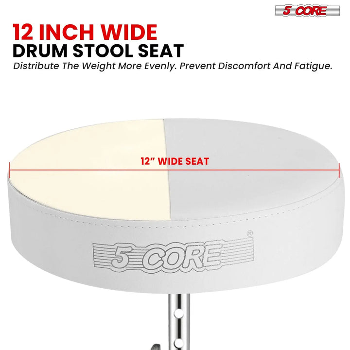 5Core Drum Throne Padded Adjustable Guitar Stool Drummer Seat for Adults & Kids WHITE-3