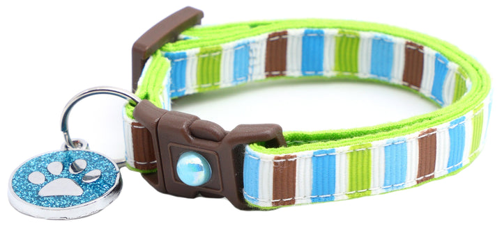 Green, Brown, and Blue Stripes Cat Collar Pugs2Persians