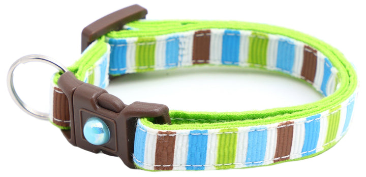 Green, Brown, and Blue Stripes Cat Collar Pugs2Persians