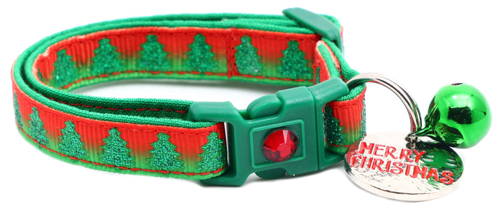 Glittering Christmas Trees Breakaway Cat Collar Pugs2Persians