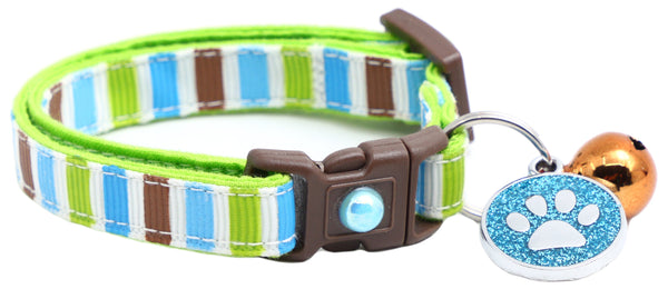 Green, Brown, and Blue Stripes Cat Collar Pugs2Persians