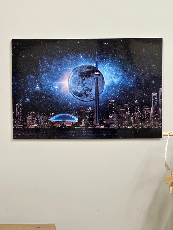 Metal aluminum print-Toronto, dark moon with CN Tower-Limited Edition-0