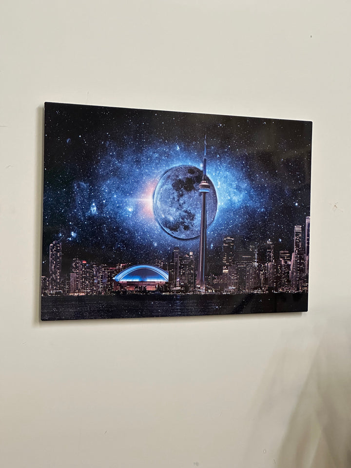 Metal aluminum print-Toronto, dark moon with CN Tower-Limited Edition-1
