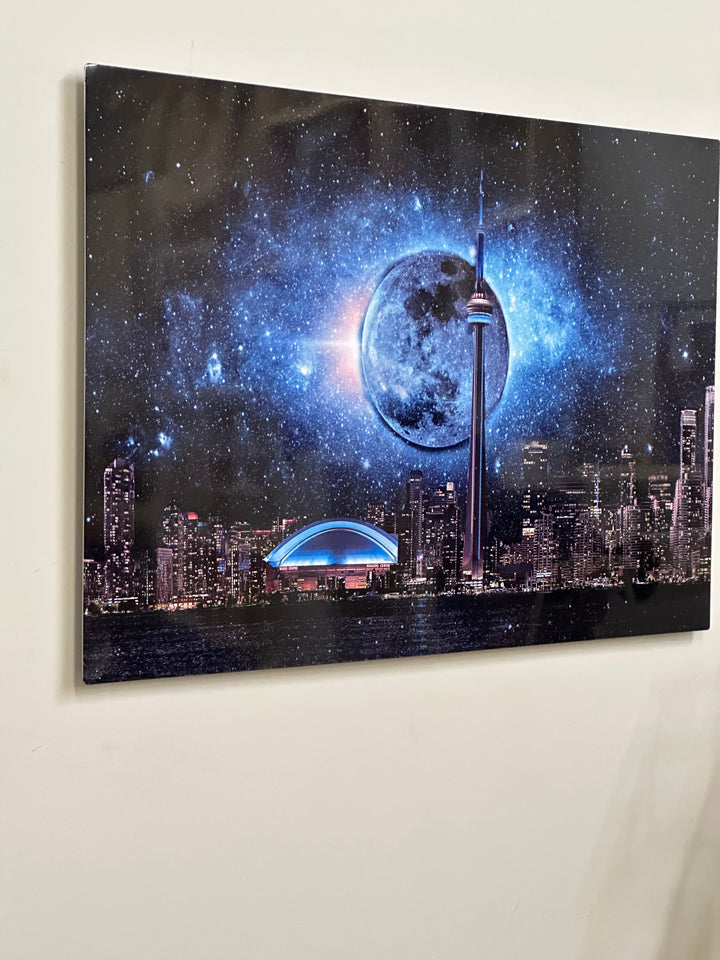 Metal aluminum print-Toronto, dark moon with CN Tower-Limited Edition-2