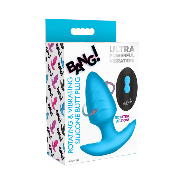 BANG! Rotating & Vibrating Silicone Butt Plug with Remote Blue-0