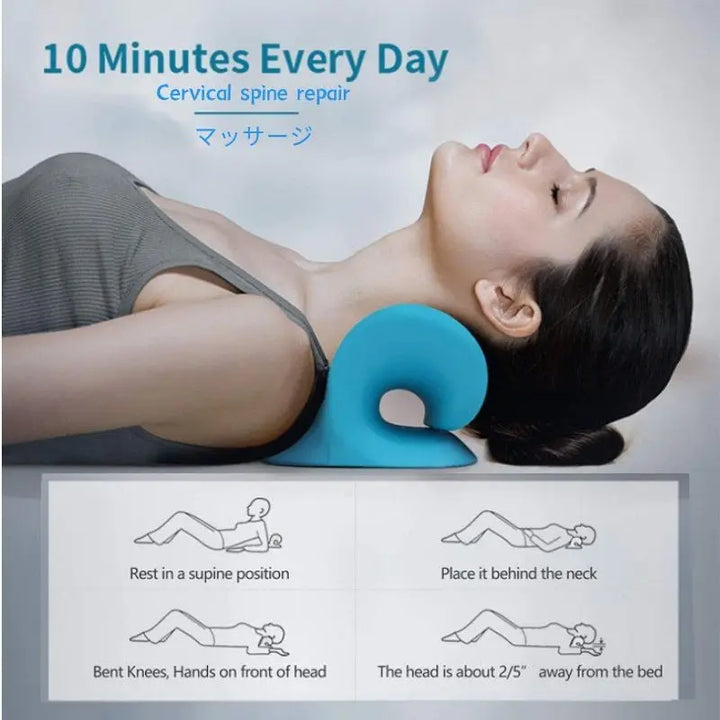 Neck & Shoulder Stretcher Chiropractic Cervical Traction Pillow Blue-4