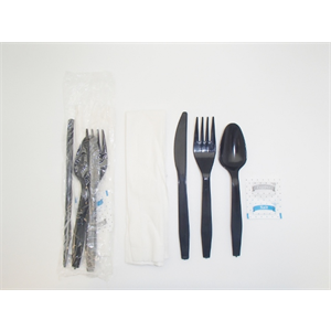 SOMI CUTMK-RBBK01423 Cutlery Kit Med F,K,TS,S&P,Nap PP Blk Ruby , 14.25LBS, BLACK 500 PER PACK-0