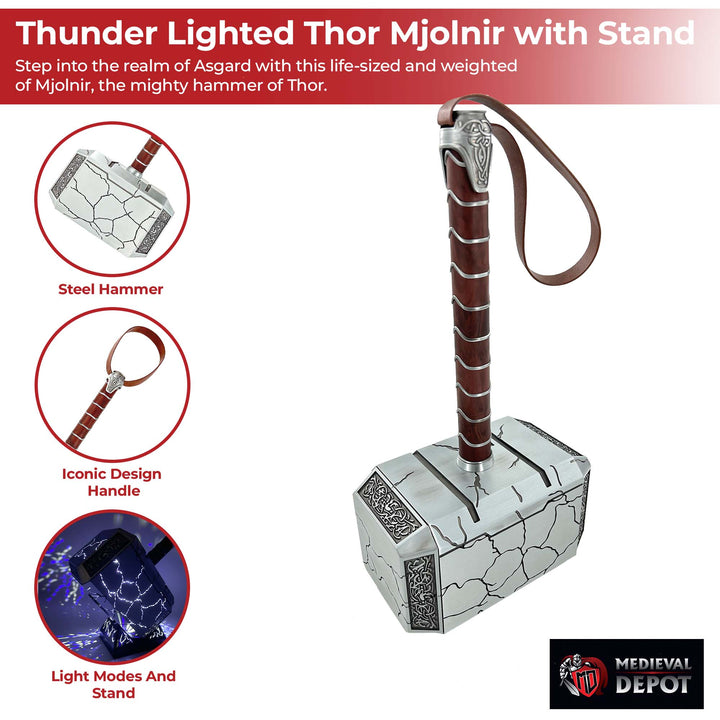 Summon the Thunder Lighted Thor Mjolnir Replica with Stand-2