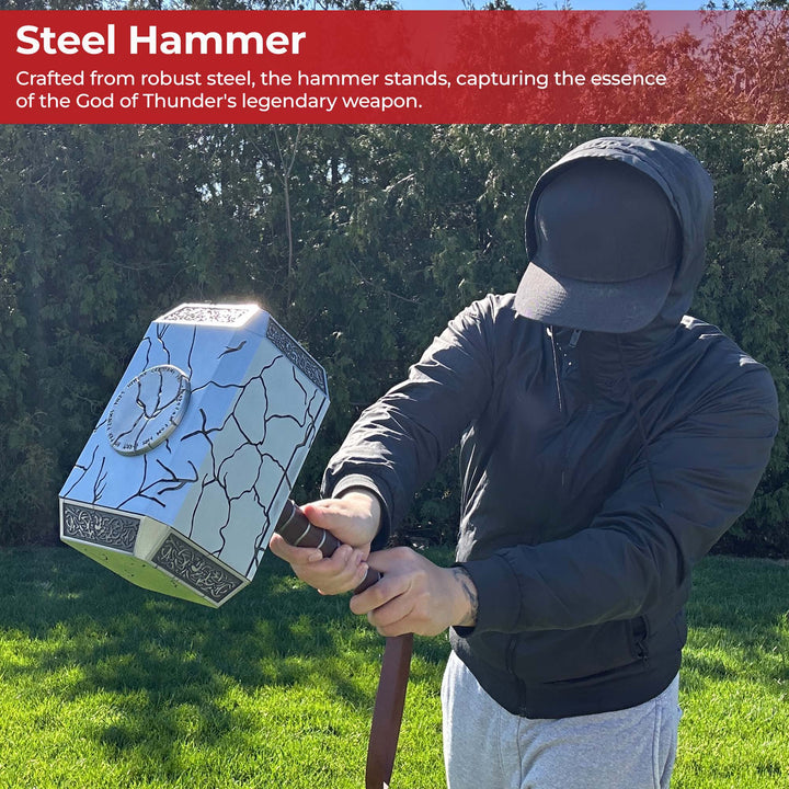 Summon the Thunder Lighted Thor Mjolnir Replica with Stand-3