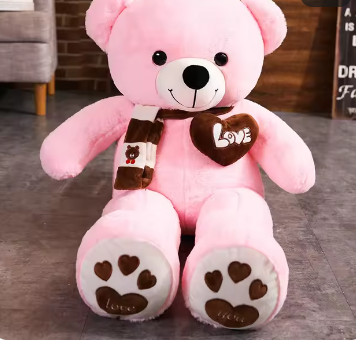 Huge 100cm Giant Pink Teddy Bear Soft Plush Cotton Scarf Bear Toy Doll Stuffed-3