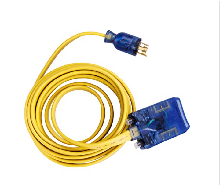 25' L5-30P to 3.5-15R 10 Gauge Flat Extension Cord w/ three 125V Household Outlets-2