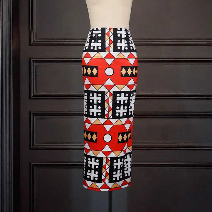 High Waist Large Size Slim Geometric Print Skirt My Store