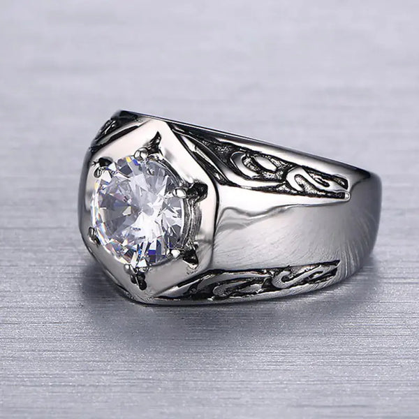 Titanium Steel Ring Set with Red Zircon Ornaments My Store