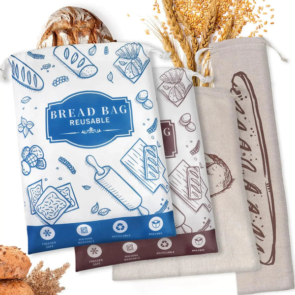 4-Pack Bread Bags for Homemade Bread Reusable Sourdough Bread Storage Bags with TPU Lining for Loafs Baguette Fresh KeepingFreezer Bread Keeper Homesteading Essentials and Baking Gifts. My Store