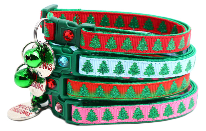 Glittering Christmas Trees Breakaway Cat Collar Pugs2Persians