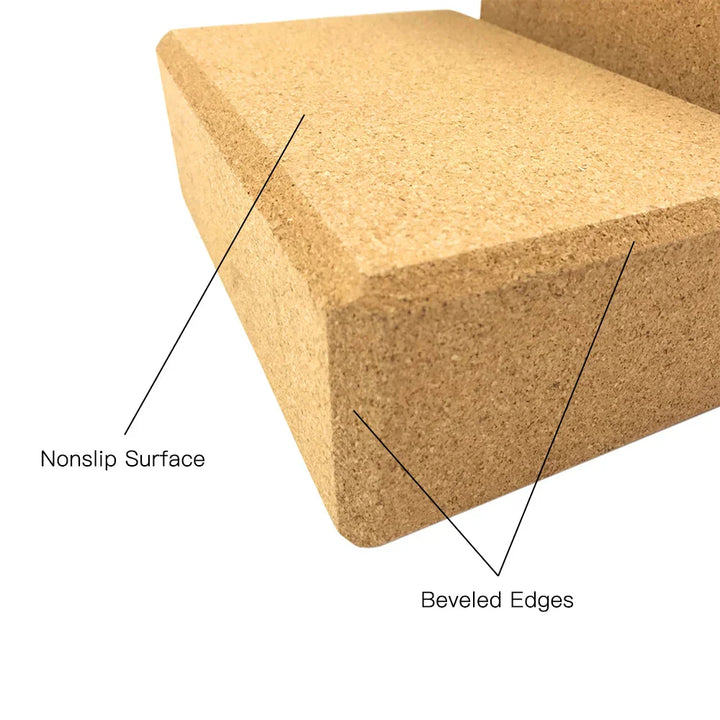 Yoga Blocks Set with Cork Blocks and Stretching Strap (Beige)-3