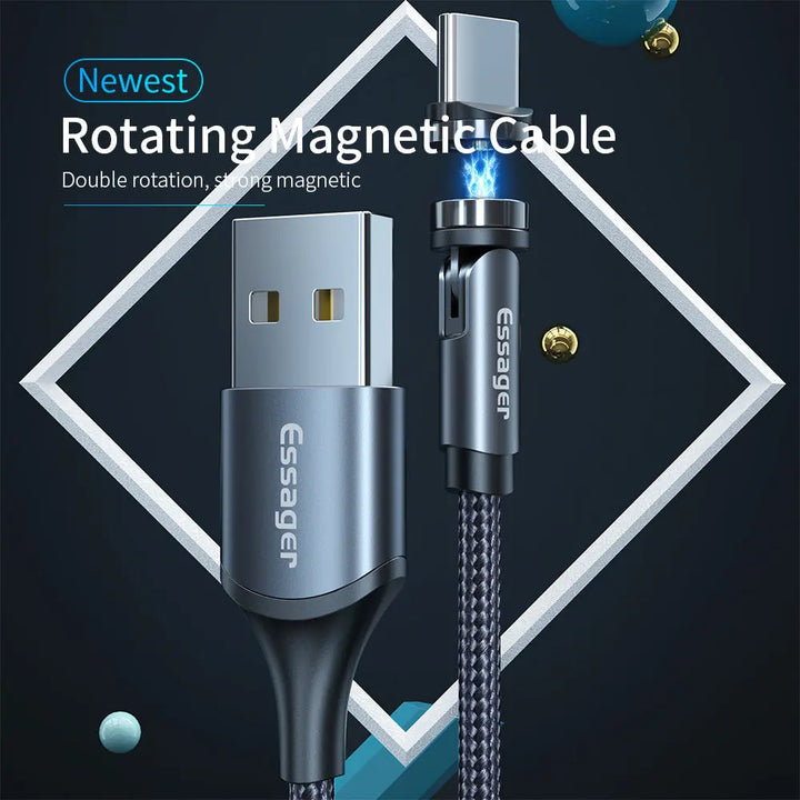 Essager Rotate Magnetic Cable 360 Degree USB Type C Charging Cable Fast Charging Magnet Charger 540 Rotate Micro Magnetic Cable My Store