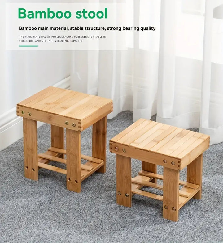 Bamboo Children's Small Stool - Square Shape, 25cm High-3