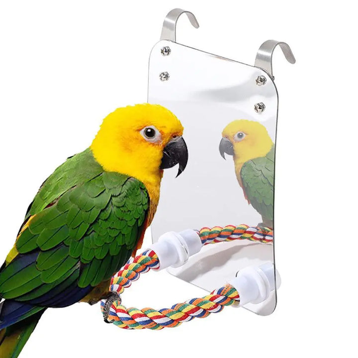 Acrylic Bird Mirror Toy: Enhance Your Parrot's Playtime! Dog Hugs Cat