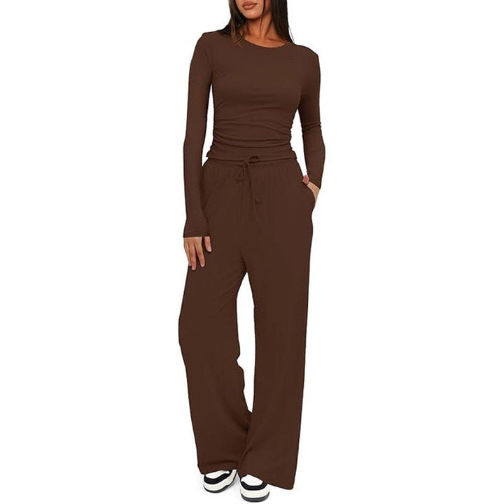 2 Pieces Women's Suit Autumn Winte Long Sleeve Tops High Waisted Wide Leg Pants Sportswear Female Clothes Solid Color Casual Suit My Store