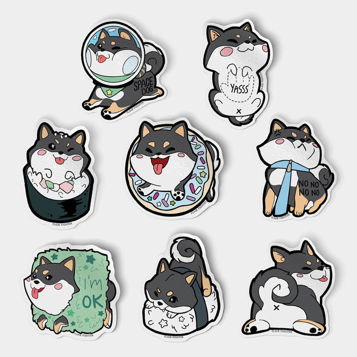 Black & Tan Shiba Inu Vinyl Stickers FULL SET [8 PCS]-0
