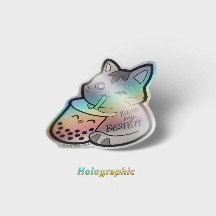You're My Bestea Boba Cat Holographic Vinyl Sticker-1