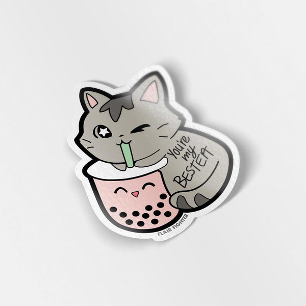 You're My Bestea Boba Cat Vinyl Sticker-0