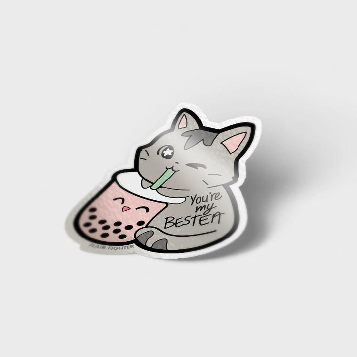 You're My Bestea Boba Cat Vinyl Sticker-1