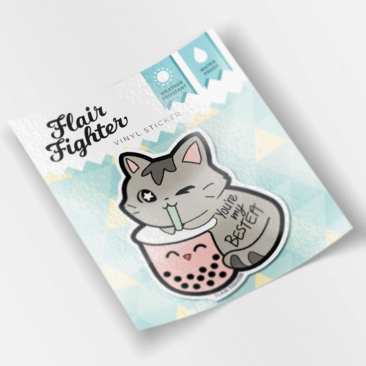 You're My Bestea Boba Cat Vinyl Sticker-3