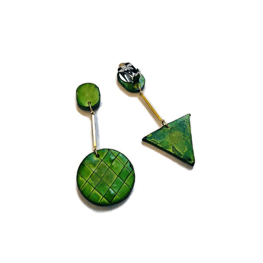 Brown Fall Earrings, Long Geometric Drop Dangles with Brass Bar-8