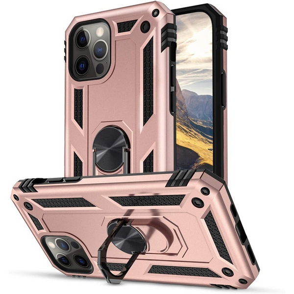 Xiaomi Redmi 9A / 9AT / 9i, Пластмасов заден капак, средна устойчивост на удар, силиконова вътрешна част, пръстен за държач за телефон, Defender, червено злато (94205) (94205)-0