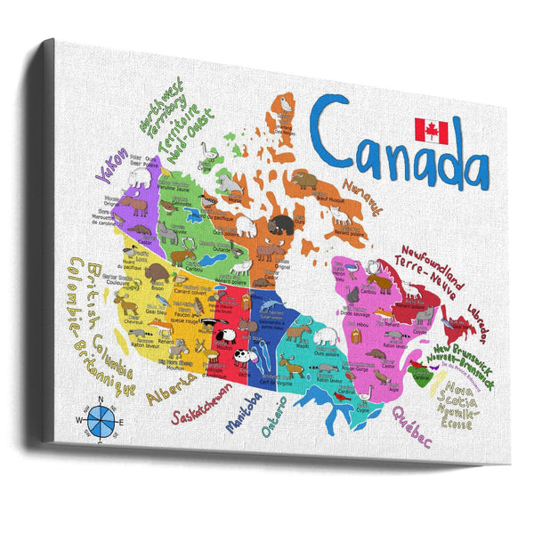Wall art Illustrated Map of Canada with Animals by Carla Daly-0