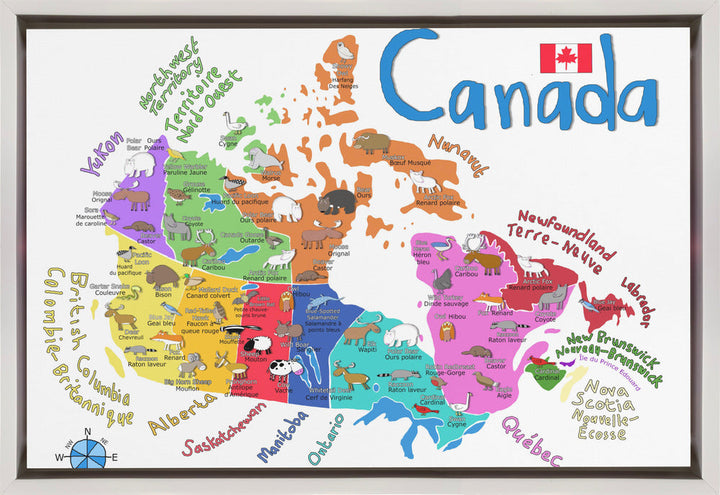 Wall art Illustrated Map of Canada with Animals by Carla Daly-1