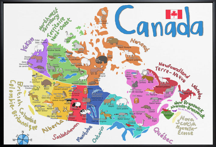Wall art Illustrated Map of Canada with Animals by Carla Daly-2