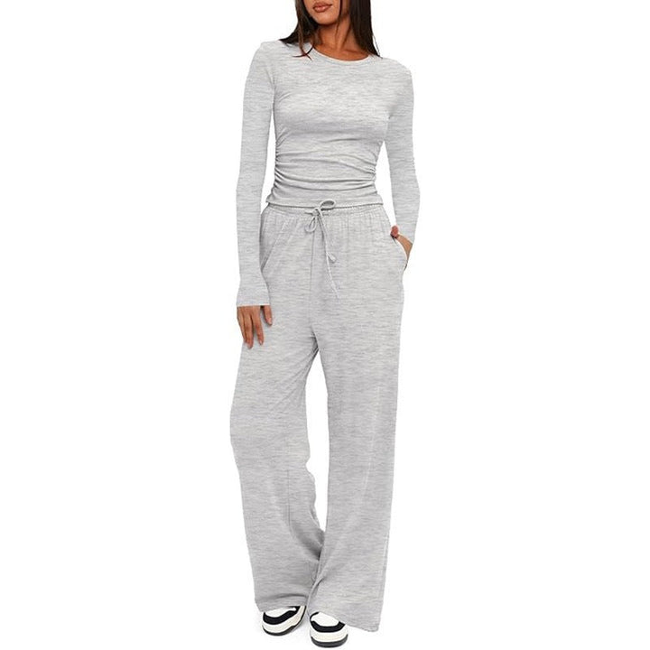 2 Pieces Women's Suit Autumn Winte Long Sleeve Tops High Waisted Wide Leg Pants Sportswear Female Clothes Solid Color Casual Suit My Store