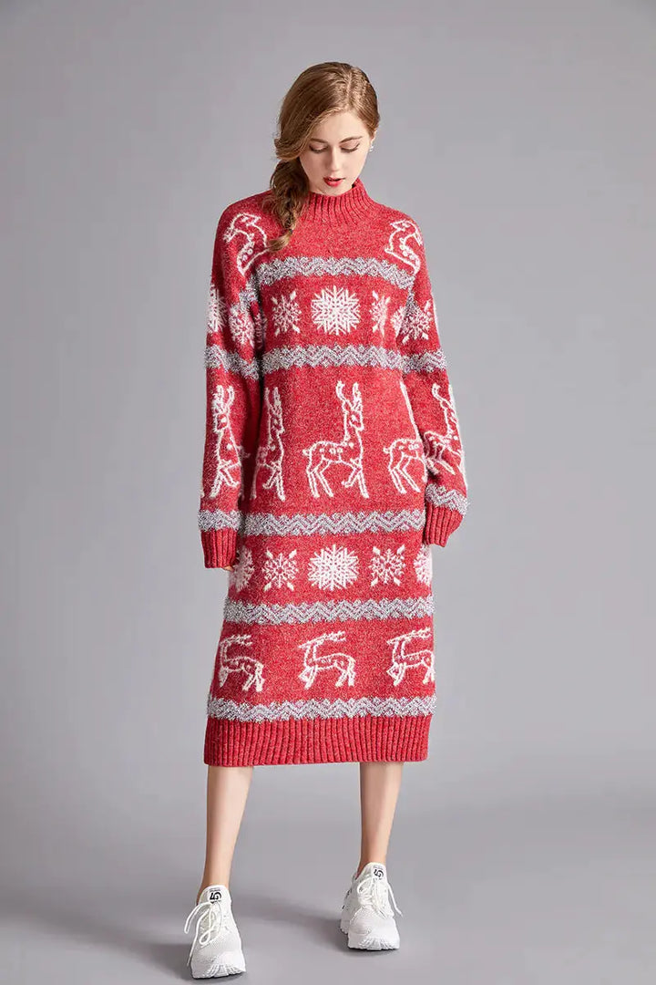 Christmas Reindeer Velvet Sweater Dress for Women My Store