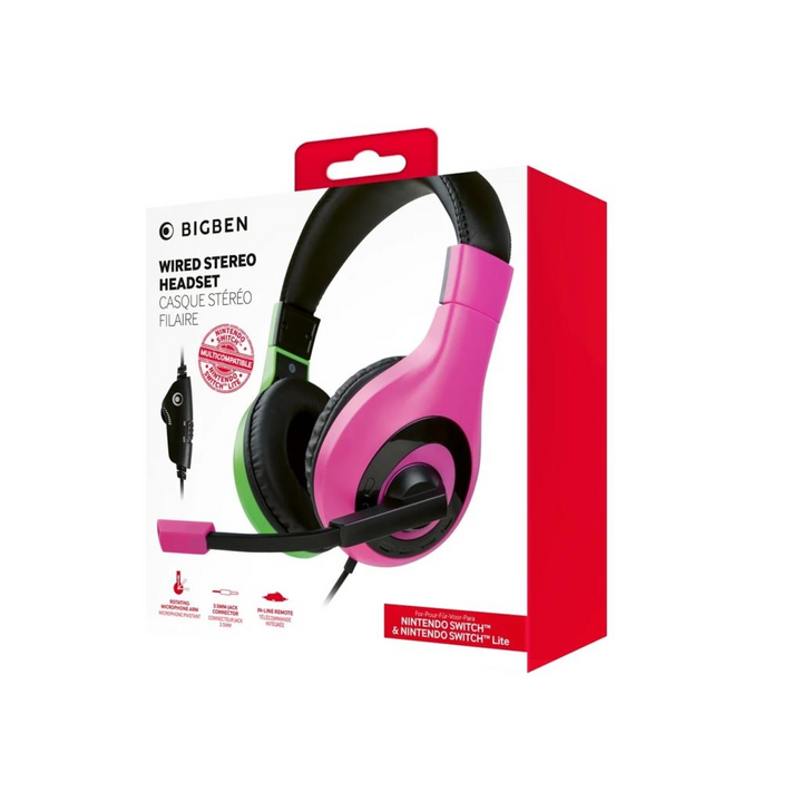 BIGBEN SWITCH Sluchátka ke konzoli V.1 PINK-GREEN (SWITCHHEADSETV1P+G)-0
