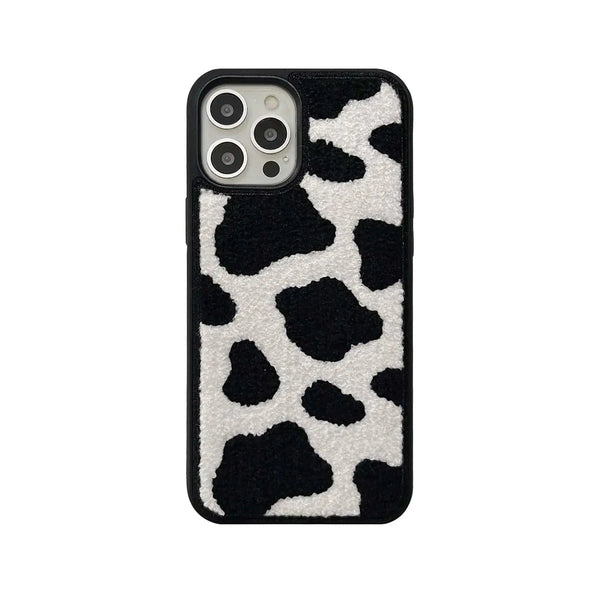 Black & White Dairy Cattle Cow Print Phone Case Compatible with iPhone 15 Pro Max,Cute Embroidery Winter Warm Fur Carpet Case,Soft Fluffy Case for iPhone 15 Pro Max 6.7'' 2023(Cow) My Store