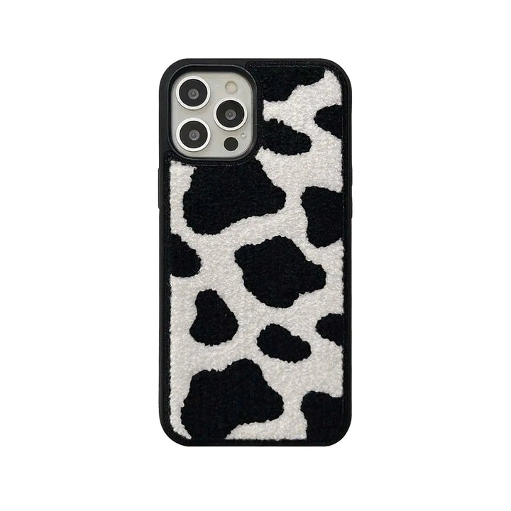 Black & White Dairy Cattle Cow Print Phone Case Compatible with iPhone 15 Pro Max,Cute Embroidery Winter Warm Fur Carpet Case,Soft Fluffy Case for iPhone 15 Pro Max 6.7'' 2023(Cow) My Store
