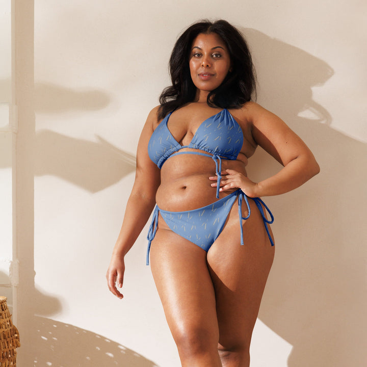 Grano Pattern Print String Bikini - Blue Ergot
