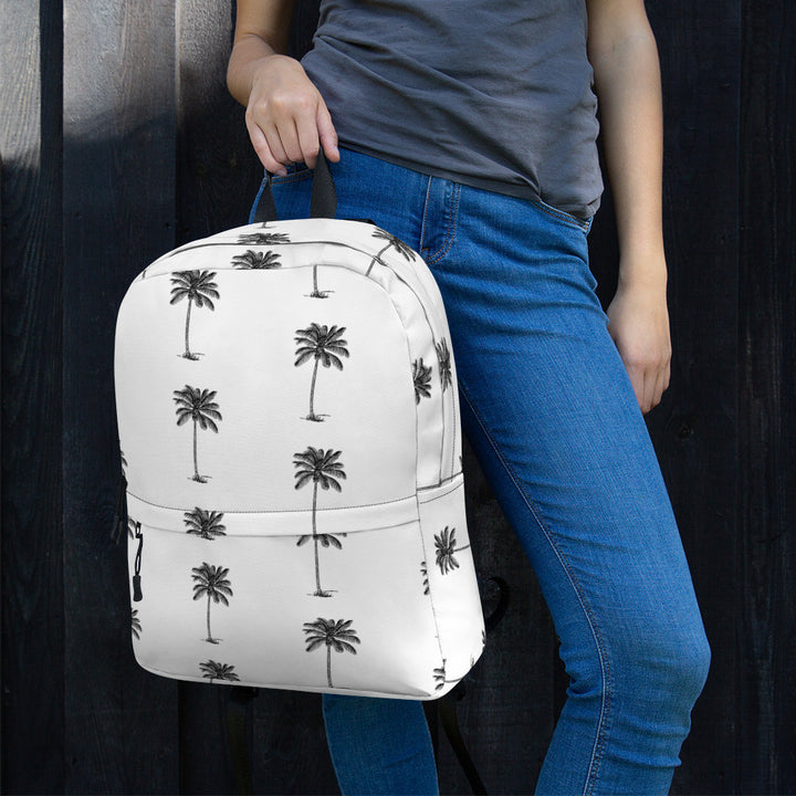 Coco Palm Print Backpack - White-6
