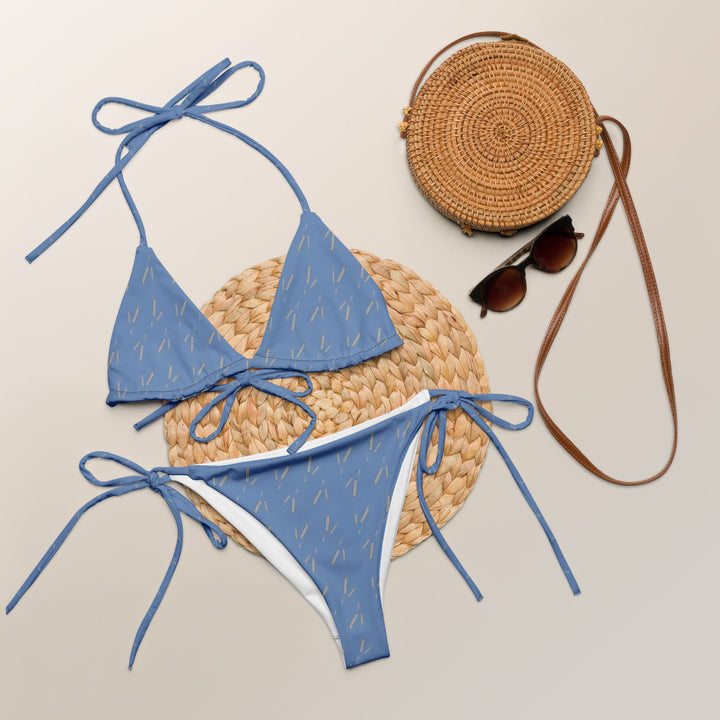 Grano Pattern Print String Bikini - Blue Ergot