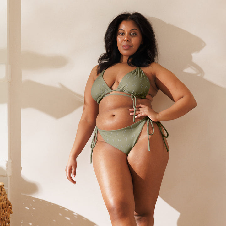 Grano Pattern Print String Bikini - Amber Gold-3