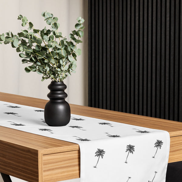 Coco Palm Pattern Table Runner - White-0