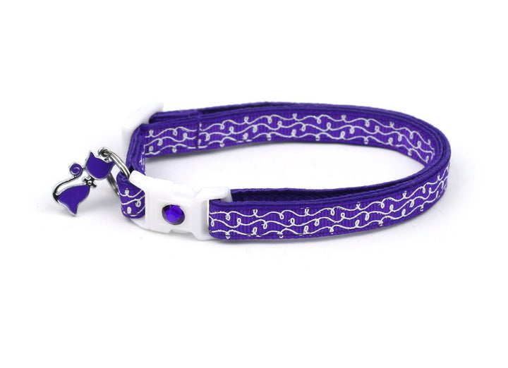 White Squiggles on Purple Cat Collar Pugs2Persians