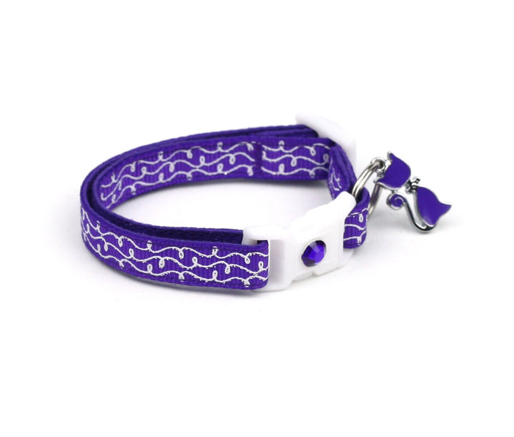 White Squiggles on Purple Cat Collar Pugs2Persians