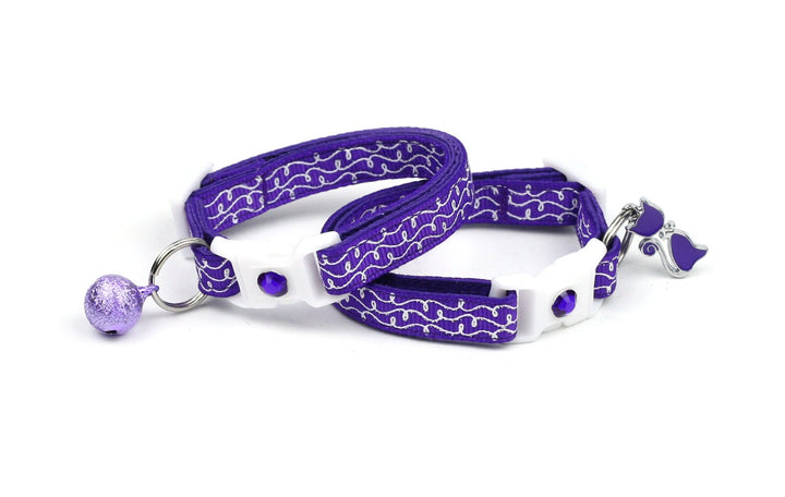 White Squiggles on Purple Cat Collar Pugs2Persians
